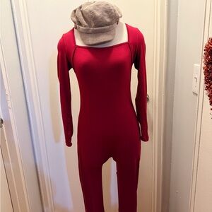 Red Long Sleeve Jumpsuit with Hat